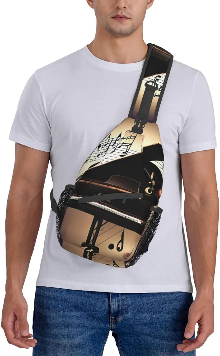 Music Note Piano High Storage Capacity Chest Bag Diagonally Sling Backpack Crossbody Shoulder Bag For Men Women