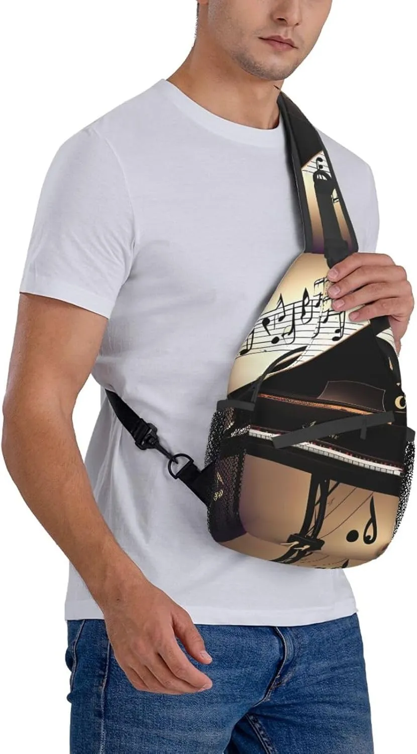 Music Note Piano High Storage Capacity Chest Bag Diagonally Sling Backpack Crossbody Shoulder Bag For Men Women