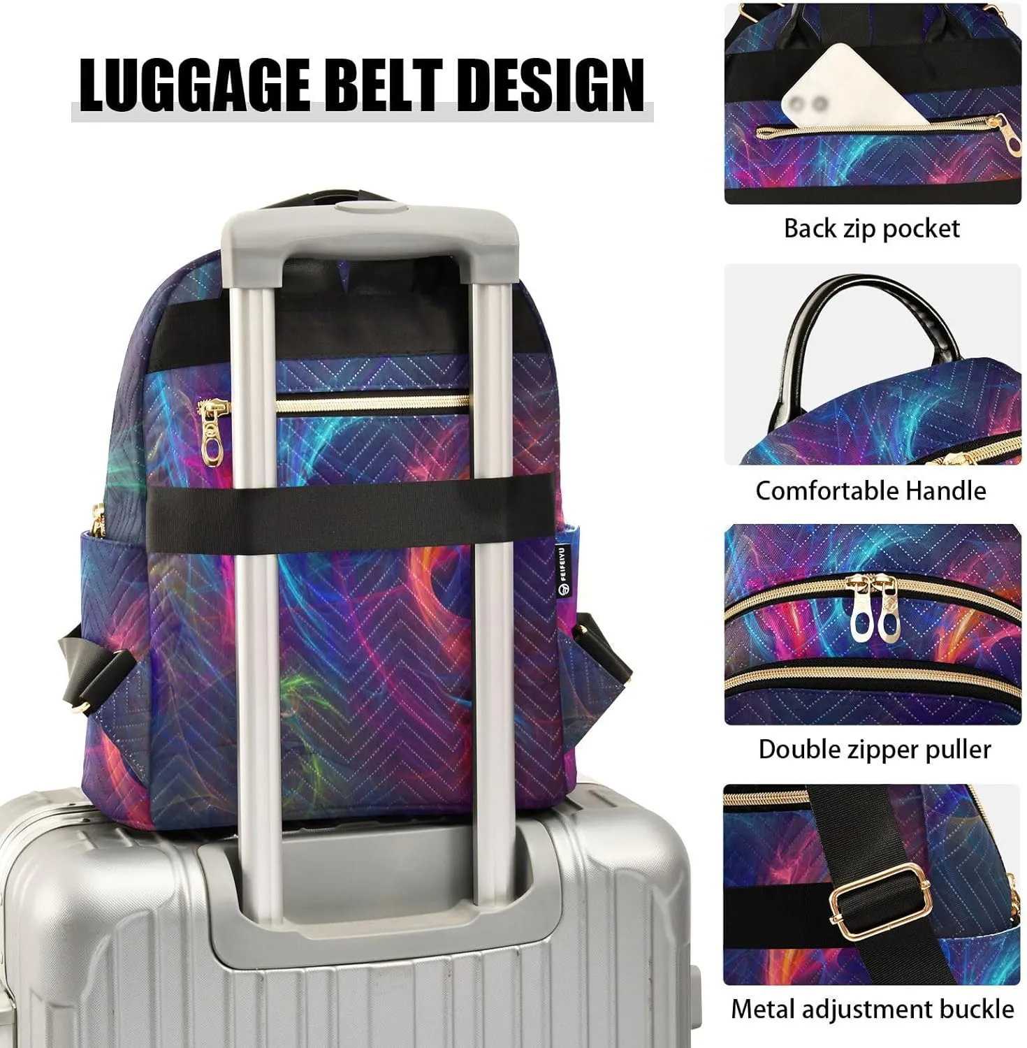Music Rhythm Fashion Travel Backpack for Women Multi Pockets Lightweight Purse for Women-M