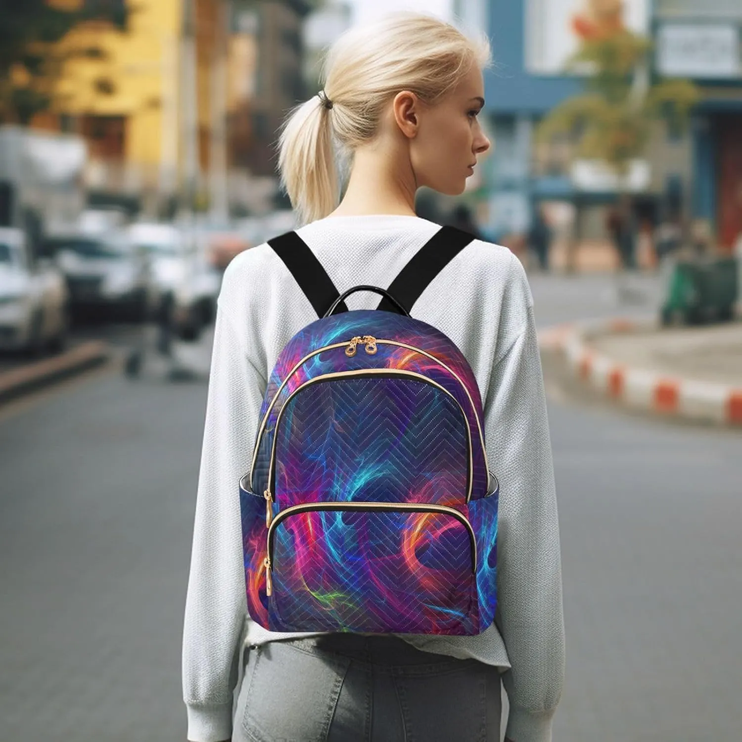 Music Rhythm Fashion Travel Backpack for Women Multi Pockets Lightweight Purse for Women-M