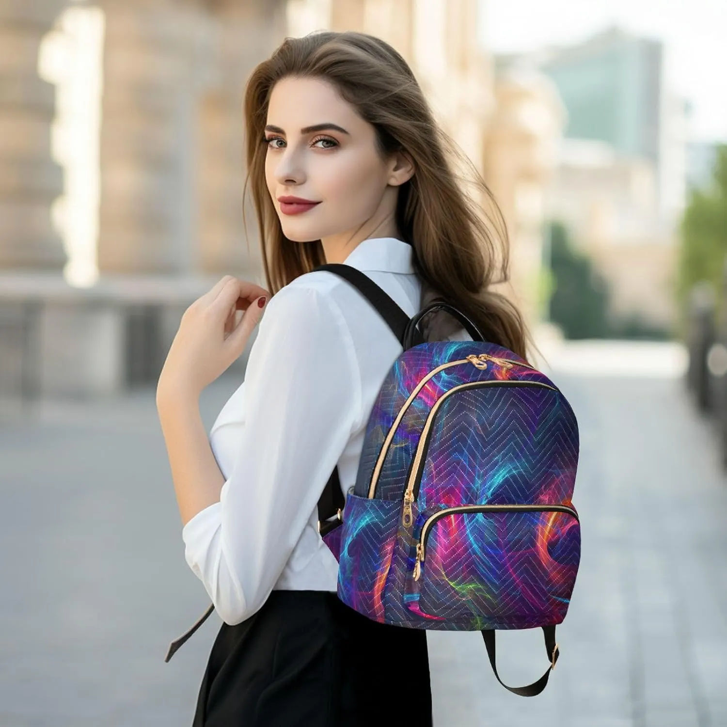 Music Rhythm Fashion Travel Backpack for Women Multi Pockets Lightweight Purse for Women-M