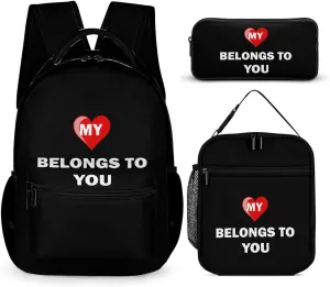 My Heart Belongs to You Unisex 3 Pcs Backpack Combination Set 16 in Daypack Insulated Lunch Bag Portable Pencil Case