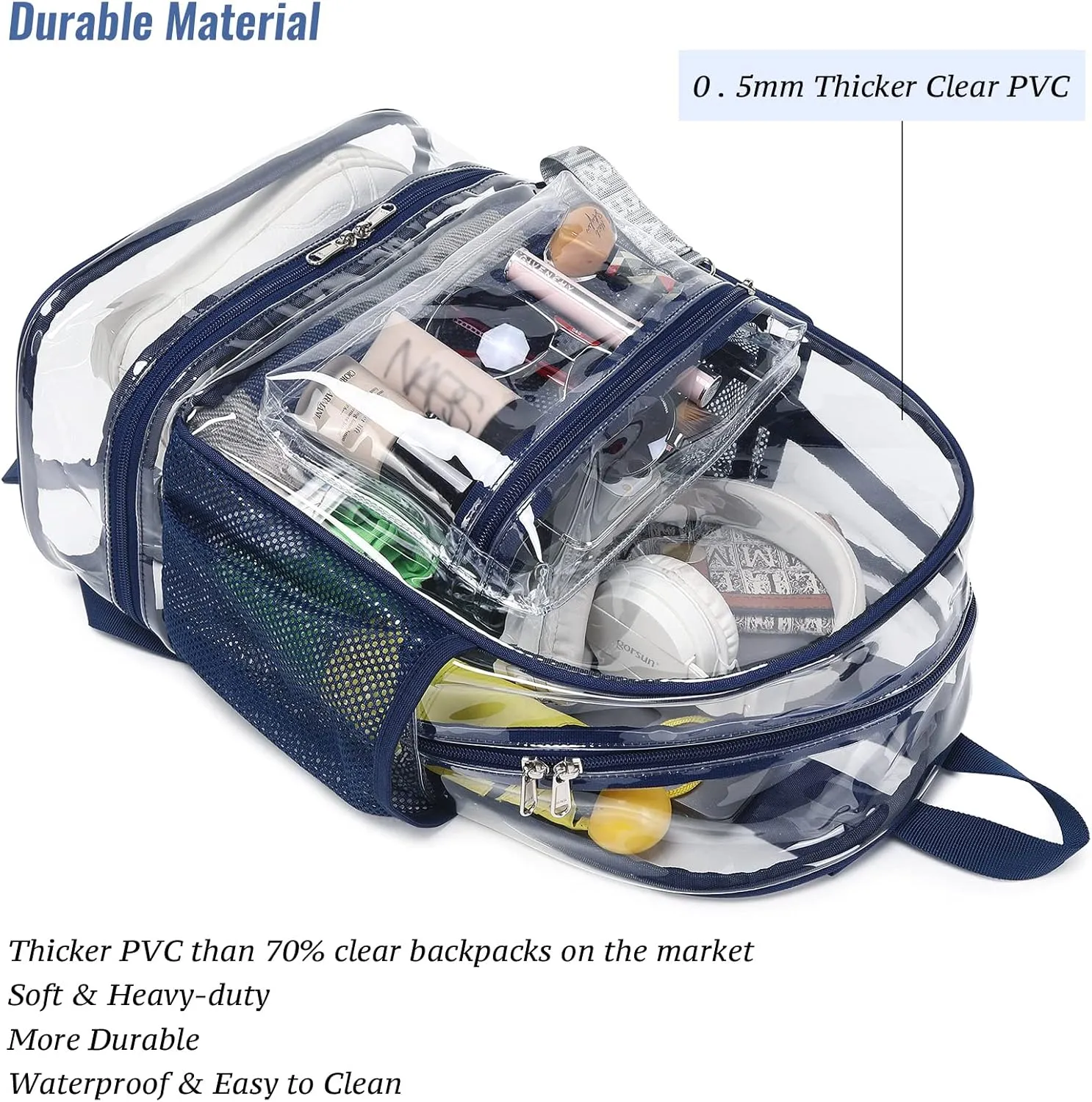 mygreen Clear Backpack with Bottom Compartment for Lunch Box or Shoes, 2-in-1 Design for School, Sports, Work, Stadium, Security, Travel, College Green