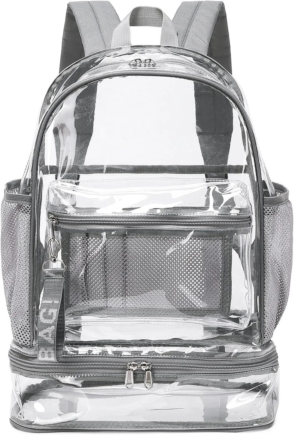 mygreen Clear Backpack with Bottom Compartment for Lunch Box or Shoes, 2-in-1 Design for School, Sports, Work, Stadium, Security, Travel, College Grey