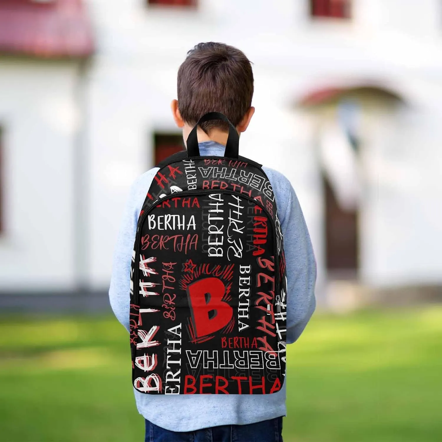 MyPupSocks Custom Name Backpack Bag for Boys Girls, Personalized Black Initial Name Logo Schoolbag Casual Backpack Customized Bookbag for Unisex Back School Camping Hiking Travel