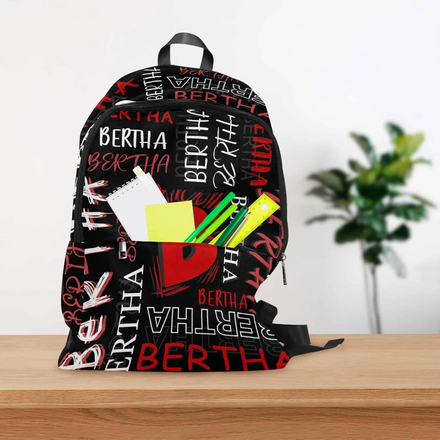 MyPupSocks Custom Name Backpack Bag for Boys Girls, Personalized Black Initial Name Logo Schoolbag Casual Backpack Customized Bookbag for Unisex Back School Camping Hiking Travel