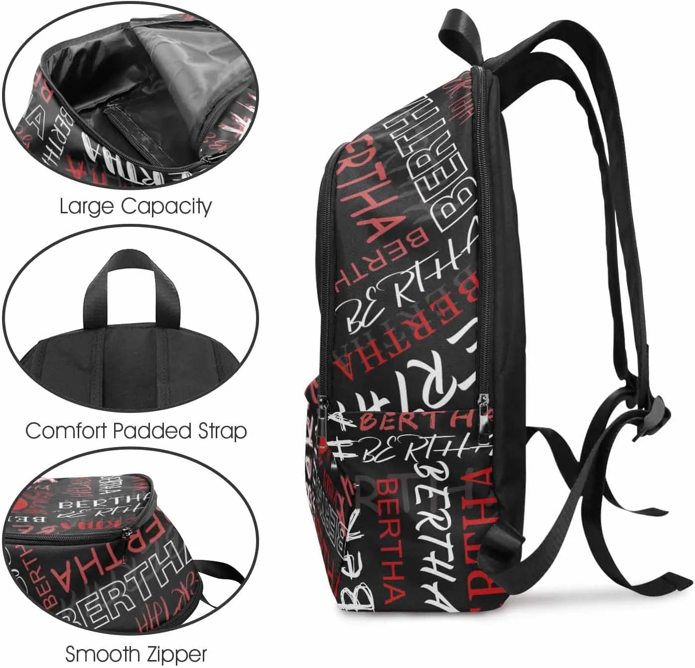MyPupSocks Custom Name Backpack Bag for Boys Girls, Personalized Black Initial Name Logo Schoolbag Casual Backpack Customized Bookbag for Unisex Back School Camping Hiking Travel