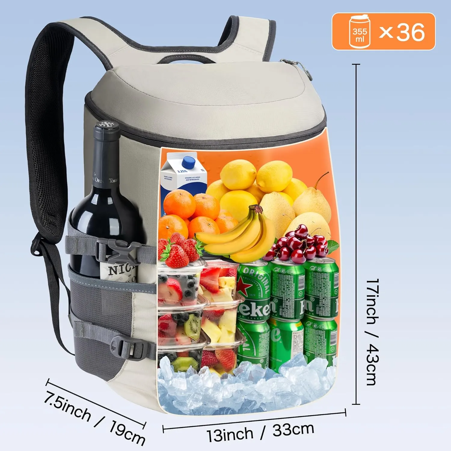 N NEVO RHINO Insulated Backpack Cooler - 36/54 Can Capacity, Waterproof Leak-Proof Lightweight Multi-Functional & Spacious， Ideal for Camping, Travel, Beach, Picnics， Lunch & Day Trips