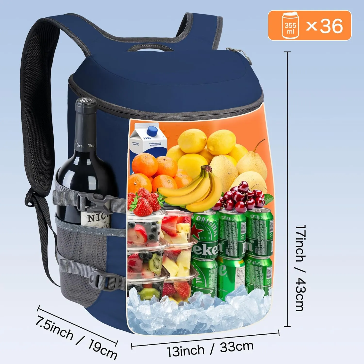 N NEVO RHINO Insulated Backpack Cooler - 36/54 Can Capacity, Waterproof Leak-Proof Lightweight Multi-Functional & Spacious， Ideal for Camping, Travel, Beach, Picnics， Lunch & Day Trips