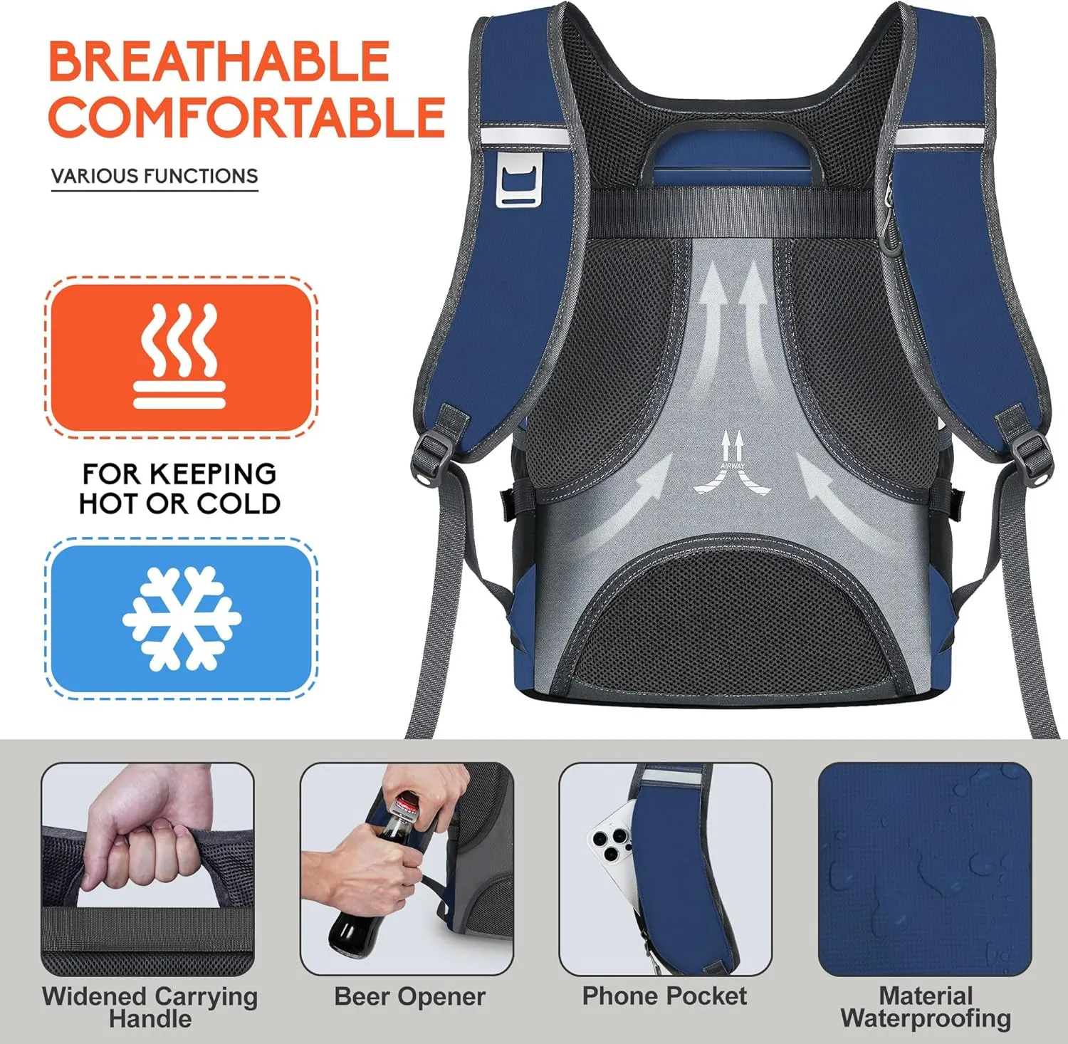 N NEVO RHINO Insulated Backpack Cooler - 36/54 Can Capacity, Waterproof Leak-Proof Lightweight Multi-Functional & Spacious， Ideal for Camping, Travel, Beach, Picnics， Lunch & Day Trips