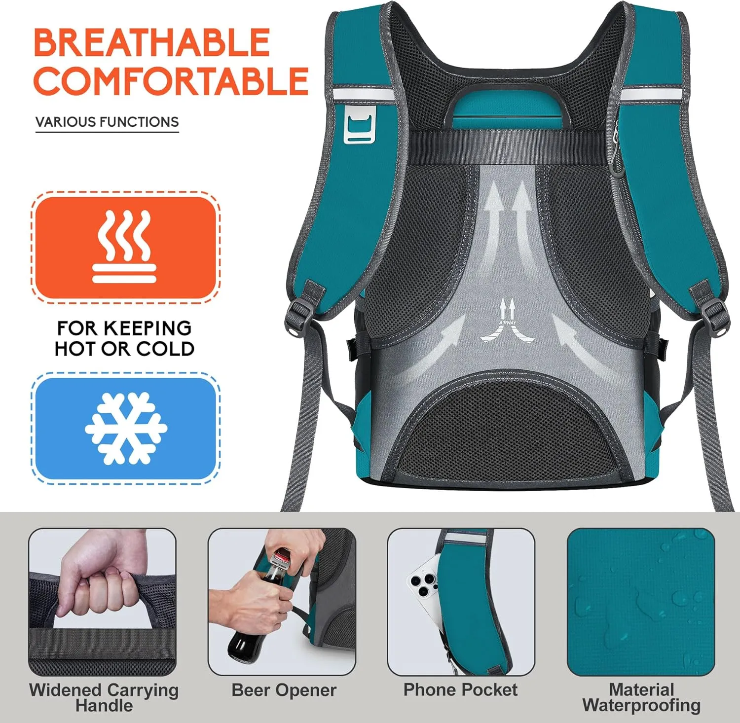 N NEVO RHINO Insulated Backpack Cooler - 36/54 Can Capacity, Waterproof Leak-Proof Lightweight Multi-Functional & Spacious， Ideal for Camping, Travel, Beach, Picnics， Lunch & Day Trips