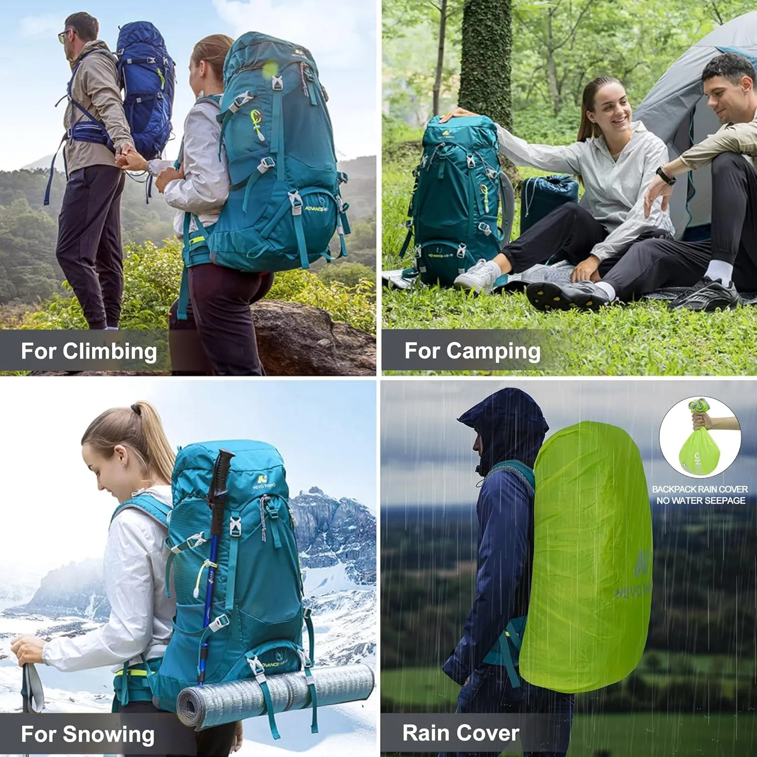N NEVO RHINO Internal Frame Hiking Backpack 50/60/65/70/80L, Mountain Climbing Camping Backpack Daypack Waterproof Rain Cover