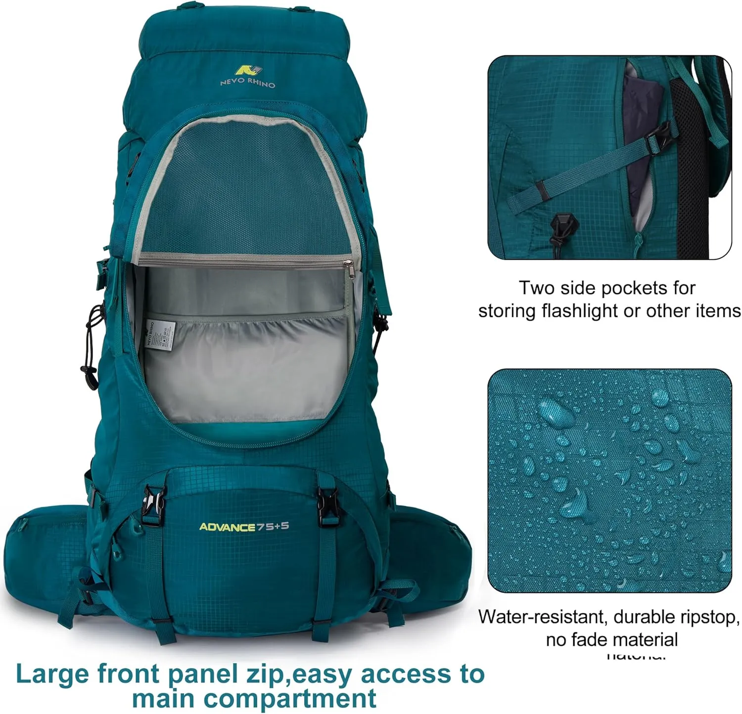 N NEVO RHINO Internal Frame Hiking Backpack 50/60/65/70/80L, Mountain Climbing Camping Backpack Daypack Waterproof Rain Cover