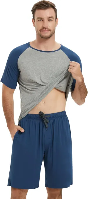 NACHILA Men's Pajamas Short Set-Viscose Made from Bamboo Sleepwear Super Soft Pj Top and Pajama Shorts Summer Pjs Sets S-XL
