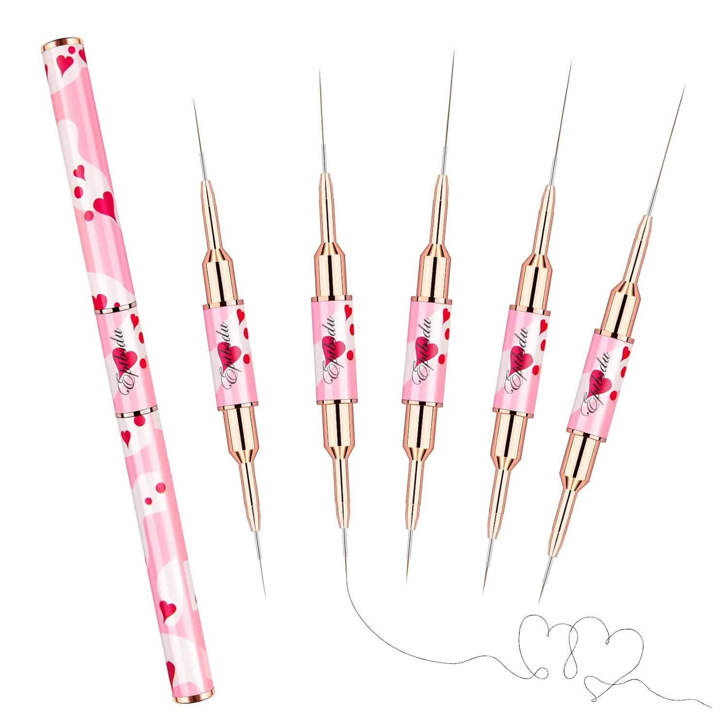 Nail Art Brushes Set - Eptbsdu 5PC Double Ended Nail Art Liner Brushes Striping Brushes for Short Strokes, Details, Blending, Elongated Lines 5/7/9/10/11/15/20/22/25/30mm