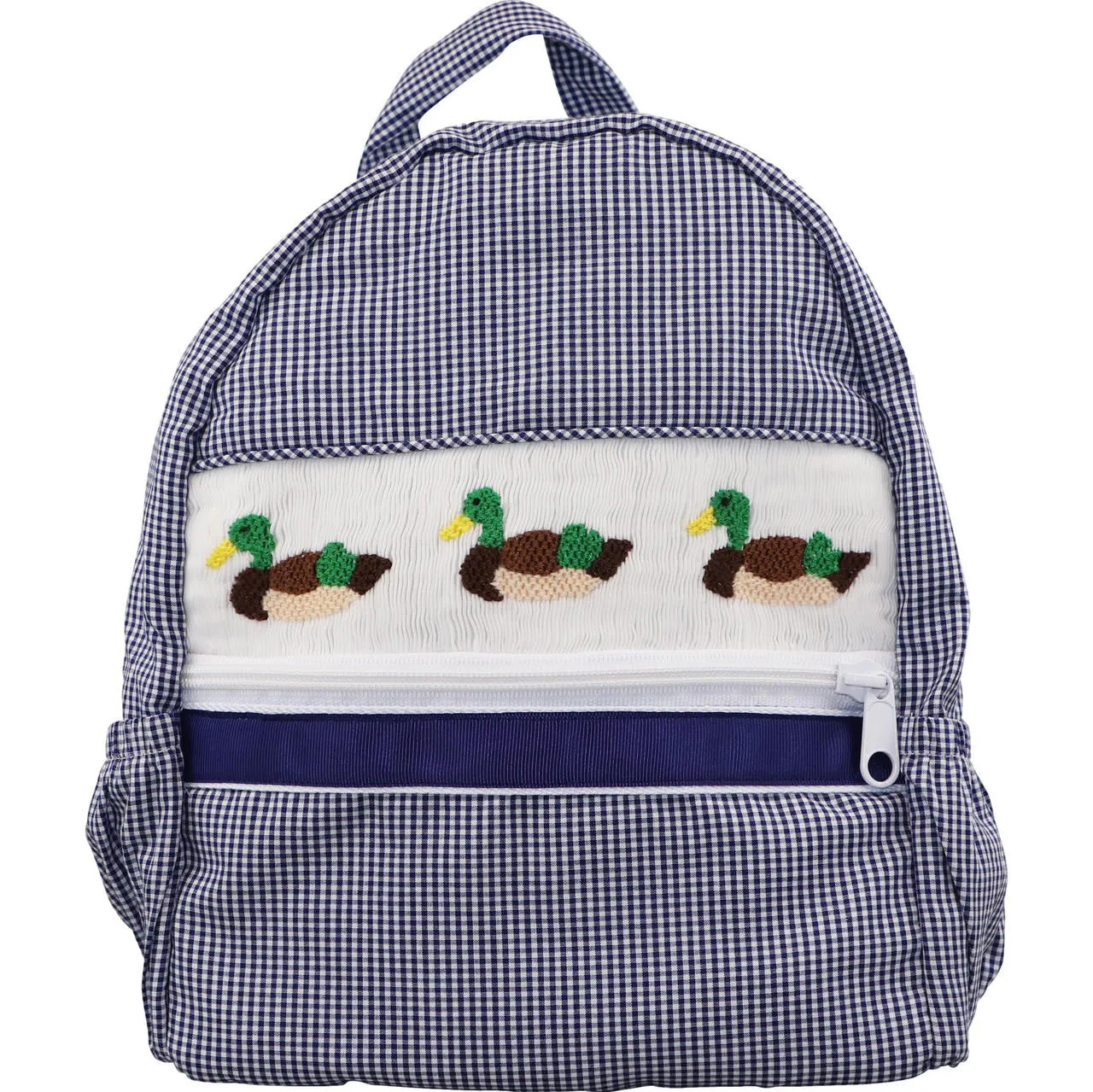 Navy Gingham Smocked Mallard Backpack