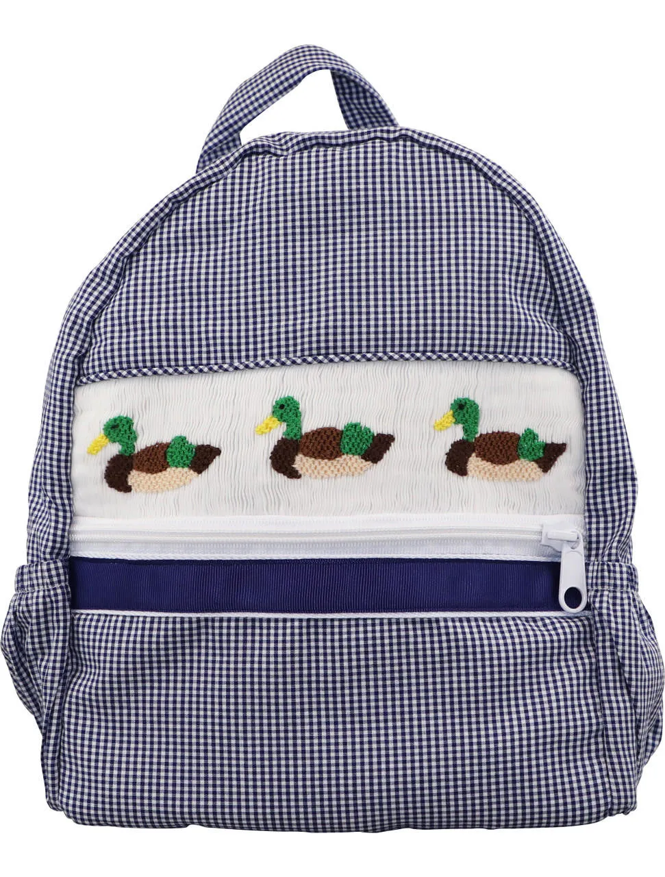 Navy Gingham Smocked Mallard Backpack