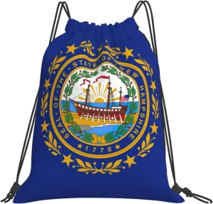 New Hampshire State Flag Print Drawstring Backpack Outdoor Portable Backpack Lightweight Sports Bag For Travel, Gym