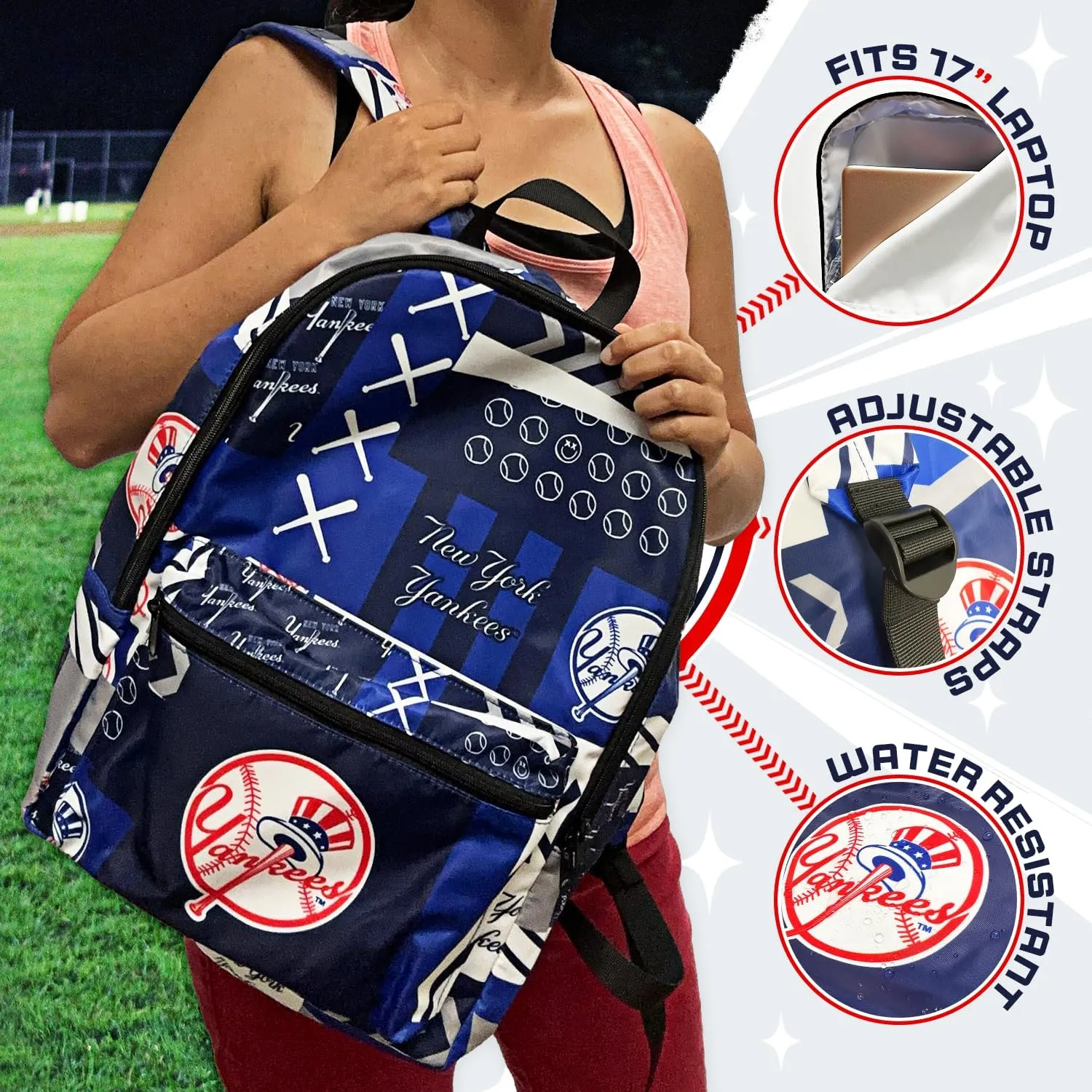 New York Yankee Full Size Backpack, Licensed Gift Merch for Yankee Fans TM1883 (Street Series Adult Bags) Crossbody Bag: Water resistant Tampa Bay Merchandise for Women New York Merchandise for Women