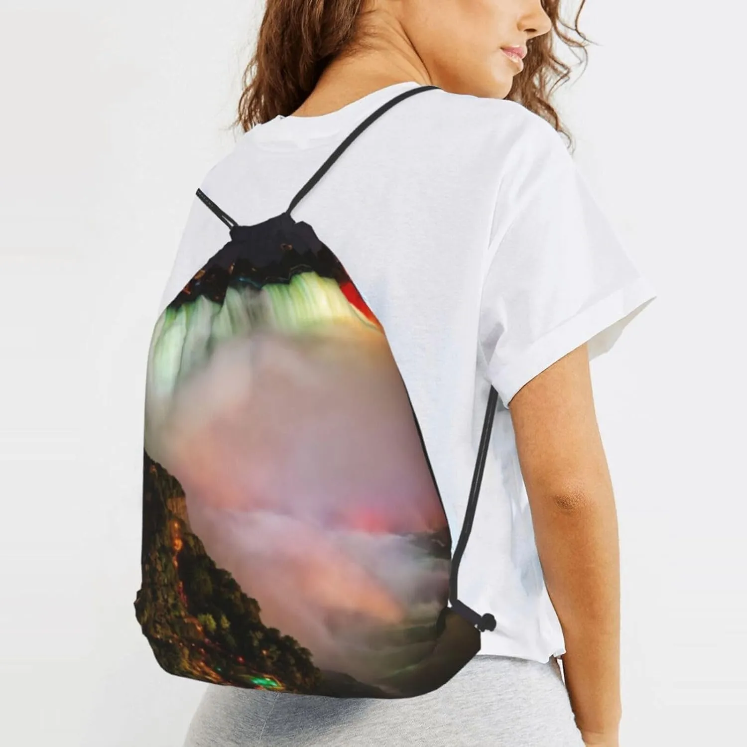 Niagara Falls Drawstring Cinch Backpack Polyester Sack Pack String Bag For Hiking Camping Adventure