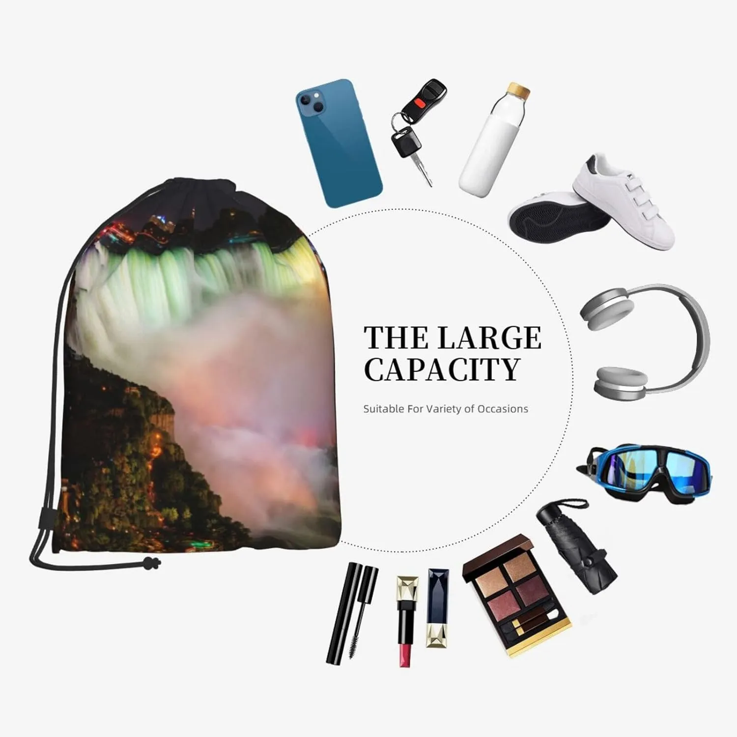 Niagara Falls Drawstring Cinch Backpack Polyester Sack Pack String Bag For Hiking Camping Adventure