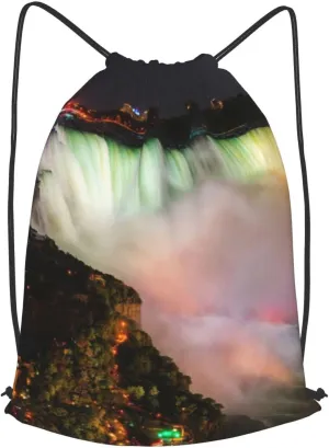 Niagara Falls Drawstring Cinch Backpack Polyester Sack Pack String Bag For Hiking Camping Adventure