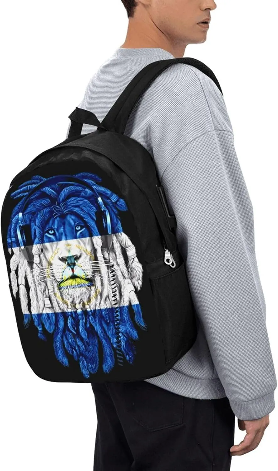 Nicaragua Flag Lion Laptop Backpacks Travel Backpack Casual Business Daypack Sport Rucksack Computer Bag Fits up to 17 Inch Notebook with USB Port