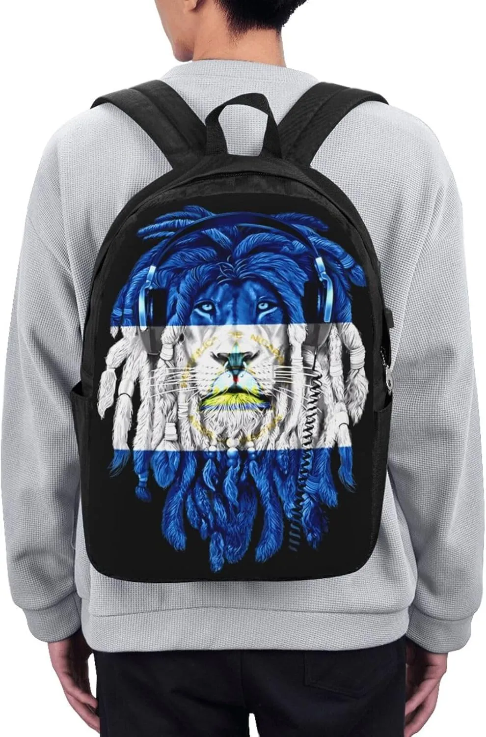 Nicaragua Flag Lion Laptop Backpacks Travel Backpack Casual Business Daypack Sport Rucksack Computer Bag Fits up to 17 Inch Notebook with USB Port