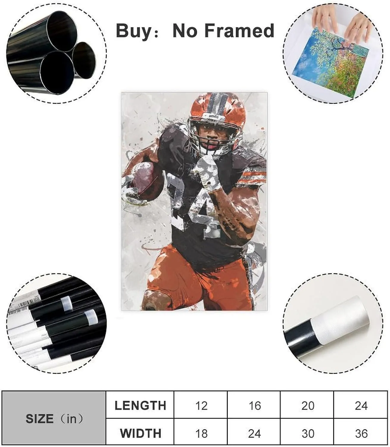 Nick Chubb Canvas Poster Bedroom Decor Landscape Office Room Decor Gift Unframe: 12x18inch(30x45cm)