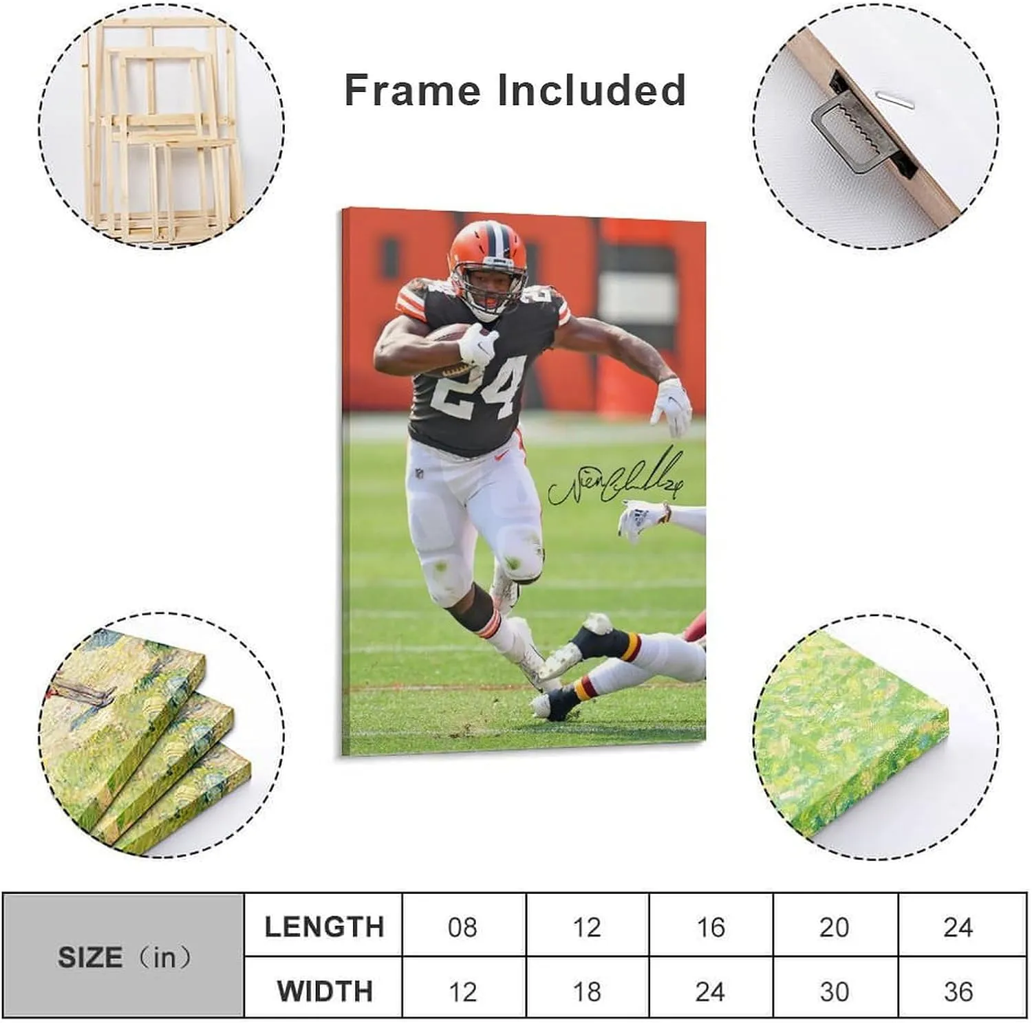 Nick Chubb Poster, Cleve-land Browns Poster Prints Canvas Wall Art for Trendy Dorm Room Decor Aesthetic Gift 08x12inch(20x30cm)