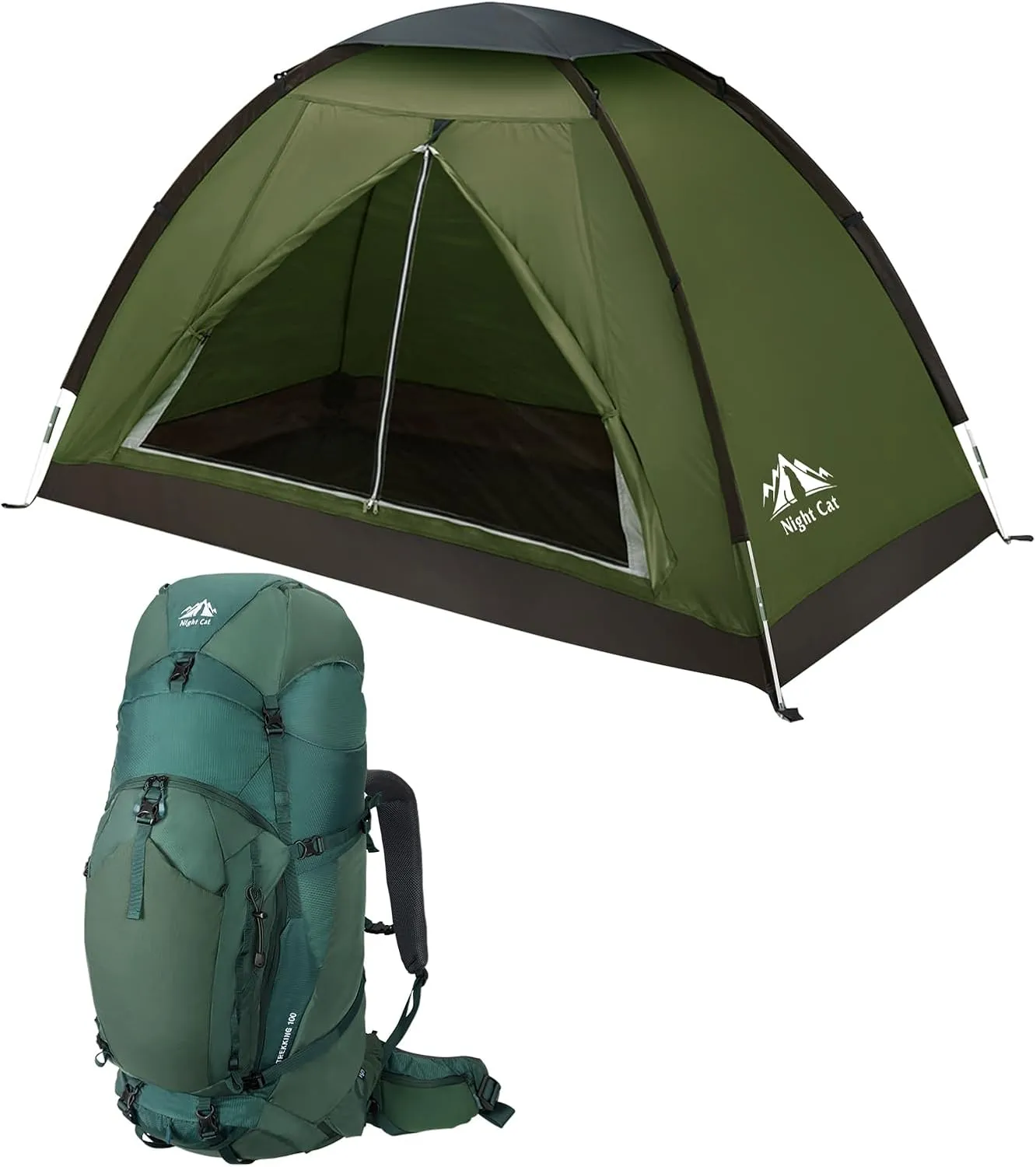 Night Cat Backpacking Tent with Internal-Frame Hiking Backpack 100L for One 1 to 2 Persons Lightweight Waterproof Camping Hiking Tent for Adults Kids Scouts Easy Setup Single Layer 2.2x1.2m