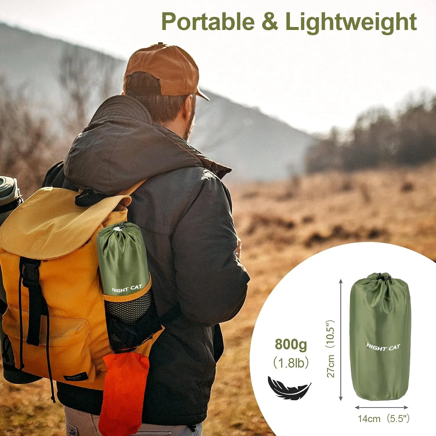 Night Cat Inflatable Sleeping Pads Mat Bed with Foot Pump and Pillow for Camping Backpacking Hiking Ultra-Light Compact Comfortable Extendable