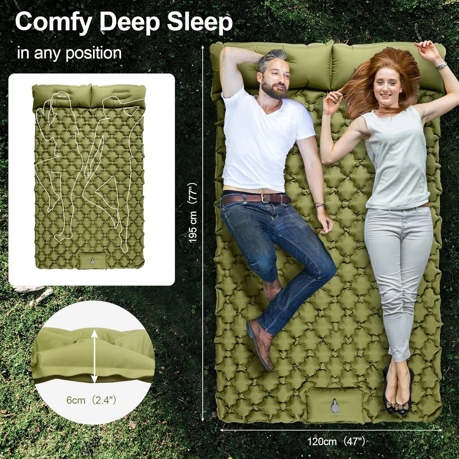 Night Cat Inflatable Sleeping Pads Mat Bed with Foot Pump and Pillow for Camping Backpacking Hiking Ultra-Light Compact Comfortable Extendable