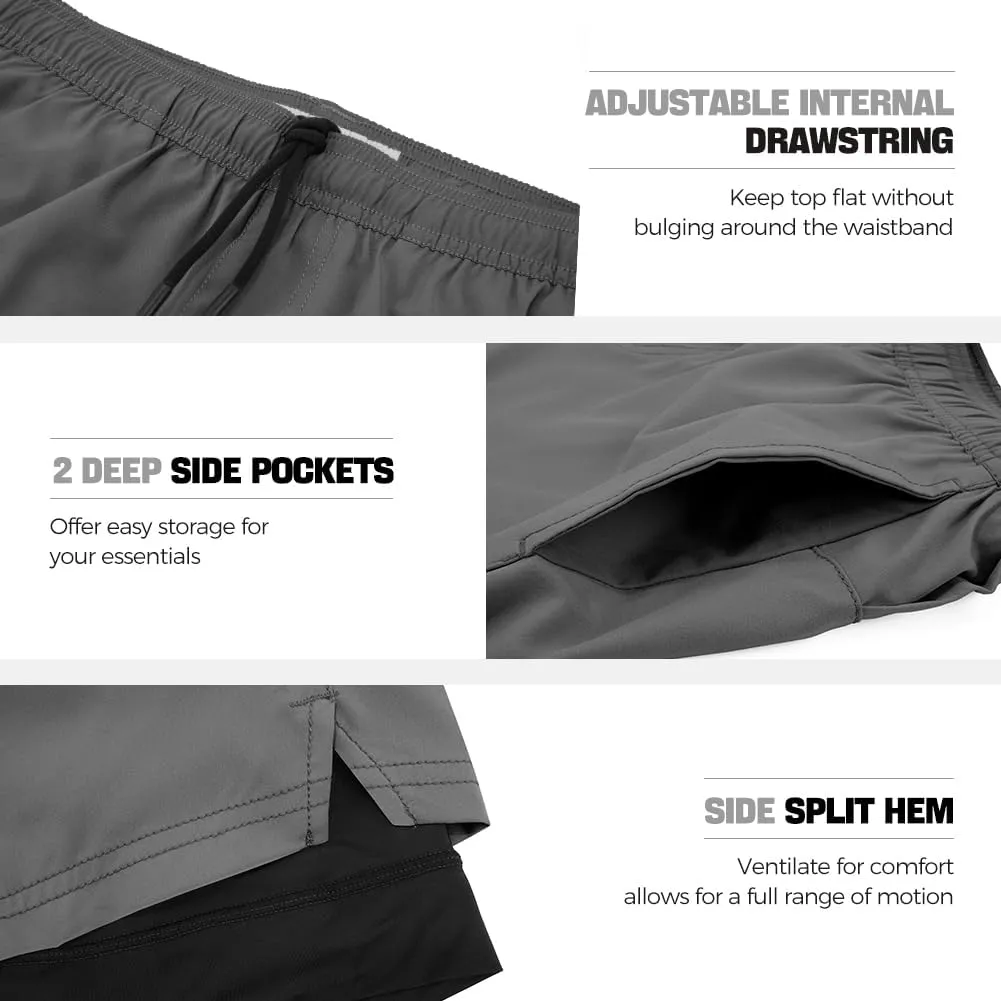 NIMENJOJA Mens 5.5" Gym Running Shorts 2 in 1 Quick Dry Workout Athletic Compression Shorts for Men