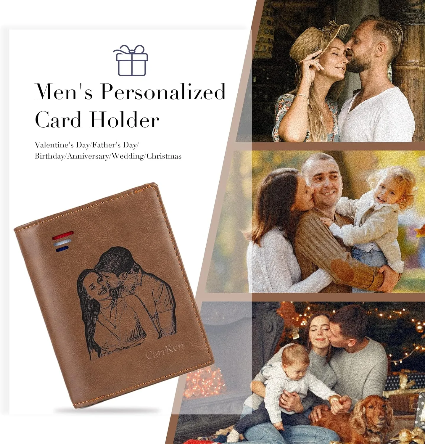 Nobelook Personalized Wallet for men Custom Engraved Mens Wallets with Photo Monogram Name Vertical Short Bifold Leather Wallet Lock Zipper Purse for Father Dad Husband Son BF