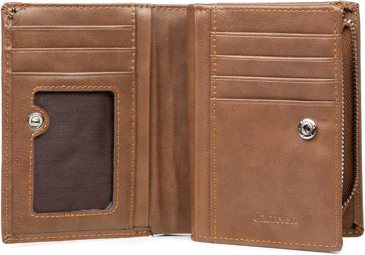Nobelook Personalized Wallet for men Custom Engraved Mens Wallets with Photo Monogram Name Vertical Short Bifold Leather Wallet Lock Zipper Purse for Father Dad Husband Son BF