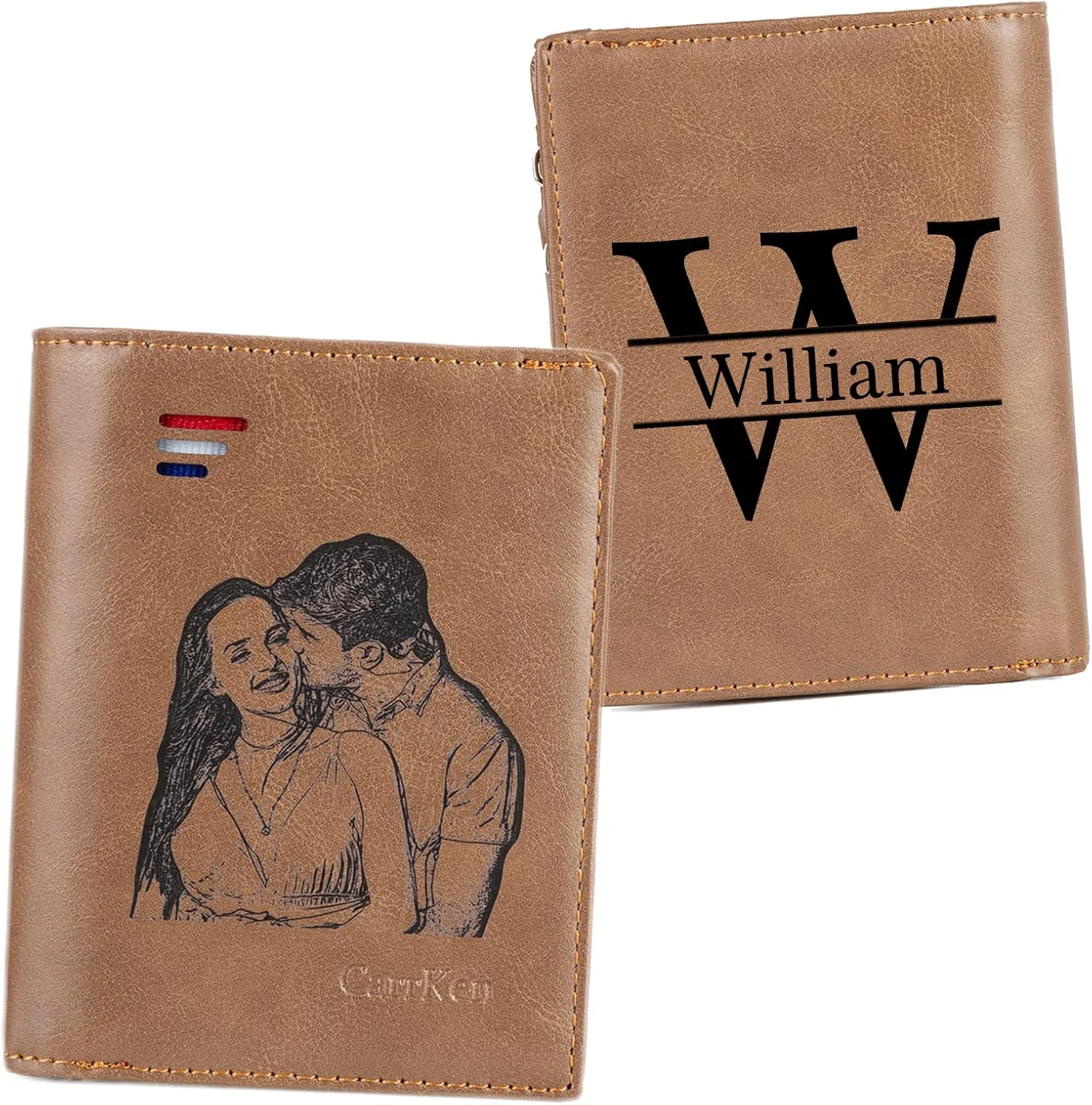 Nobelook Personalized Wallet for men Custom Engraved Mens Wallets with Photo Monogram Name Vertical Short Bifold Leather Wallet Lock Zipper Purse for Father Dad Husband Son BF