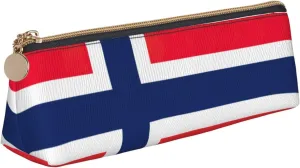 Norwegian Flag Print Pencil Case Small Makeup Pouch Easy Storage Bag Office And Travel For Women Men
