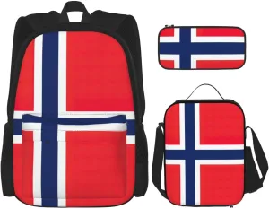 Norwegian Flag Print Stylish Travel Backpack And Lunch Box Set,600d Oxford Fabric,With Insulated Lunch Bag
