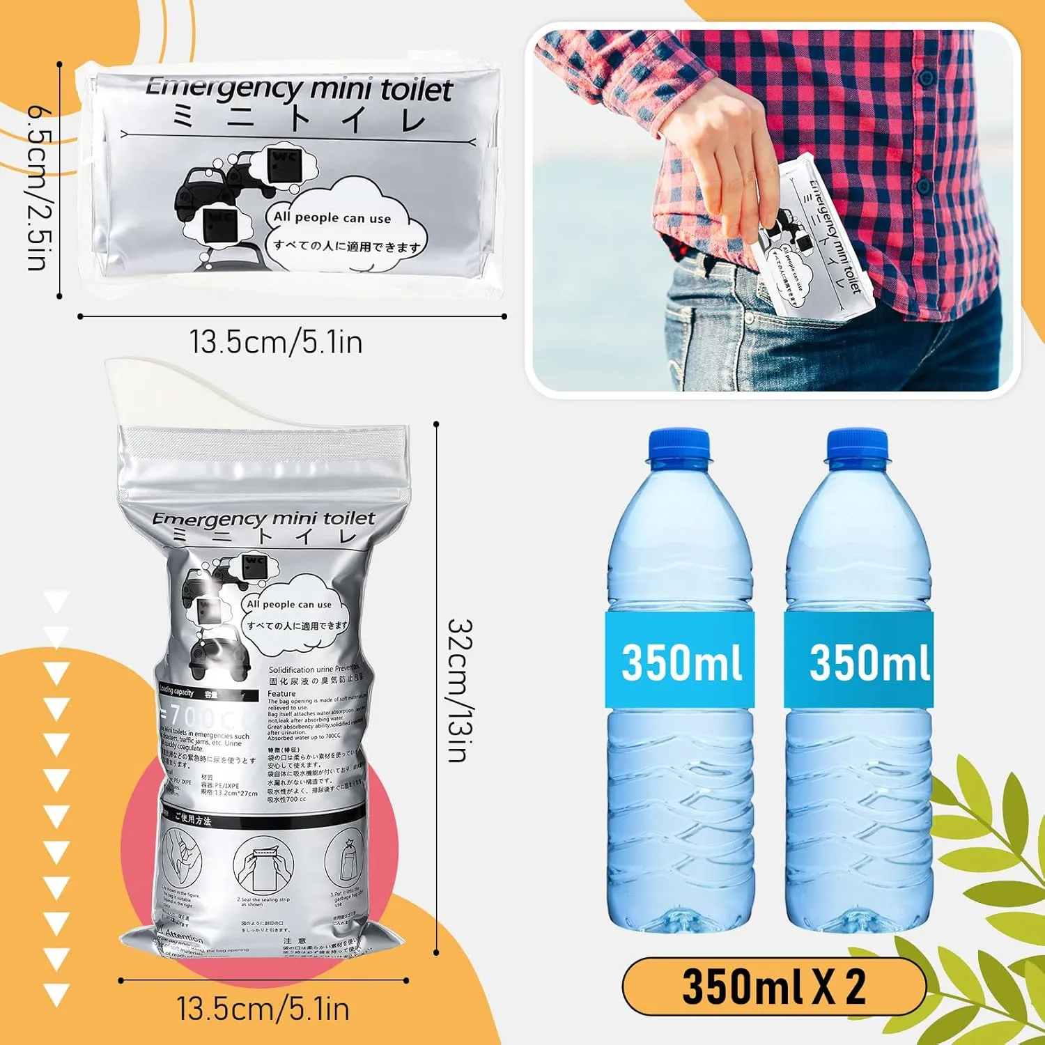 Nuogo 50 Pcs Disposable Urinal Bag Portable Camping Pee Unisex Female Urinal Vomit Bags for Travel, Camping, Hiking for Women Men Kids Patient