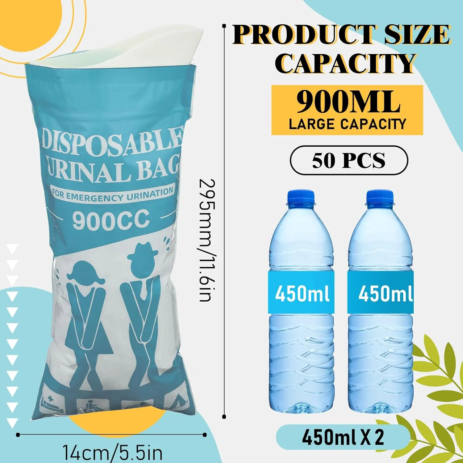 Nuogo 50 Pcs Disposable Urinal Bag Portable Camping Pee Unisex Female Urinal Vomit Bags for Travel, Camping, Hiking for Women Men Kids Patient