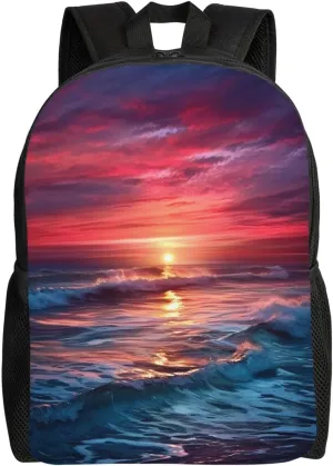 Ocean Tide At Warm Twilight Travel Backpack Waterproof Lightweight Casual Daypack Classic Cute Laptop Bag For Women Men