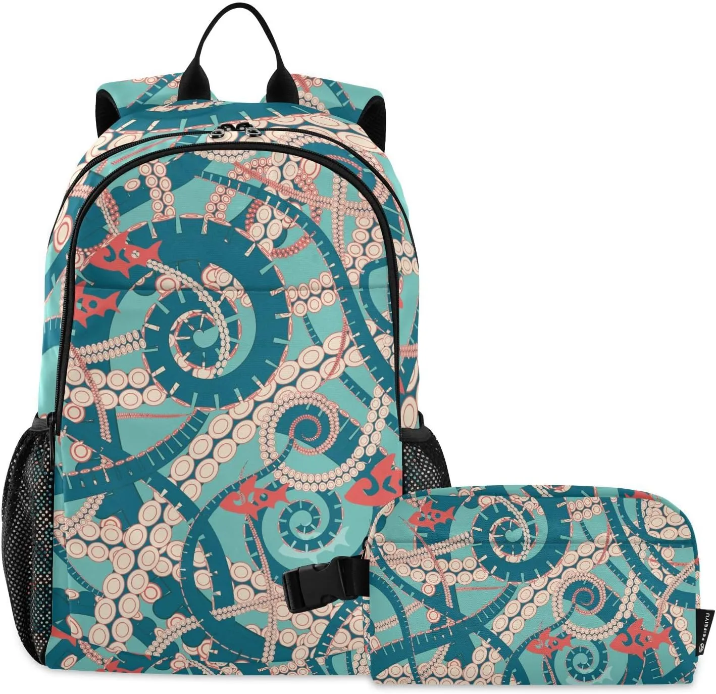 Octopus Tentacles Marine Life Backpack Teenage School Backpack Travel Bookbag for Kids Casual Daypack with Lunch Box