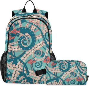 Octopus Tentacles Marine Life Backpack Teenage School Backpack Travel Bookbag for Kids Casual Daypack with Lunch Box