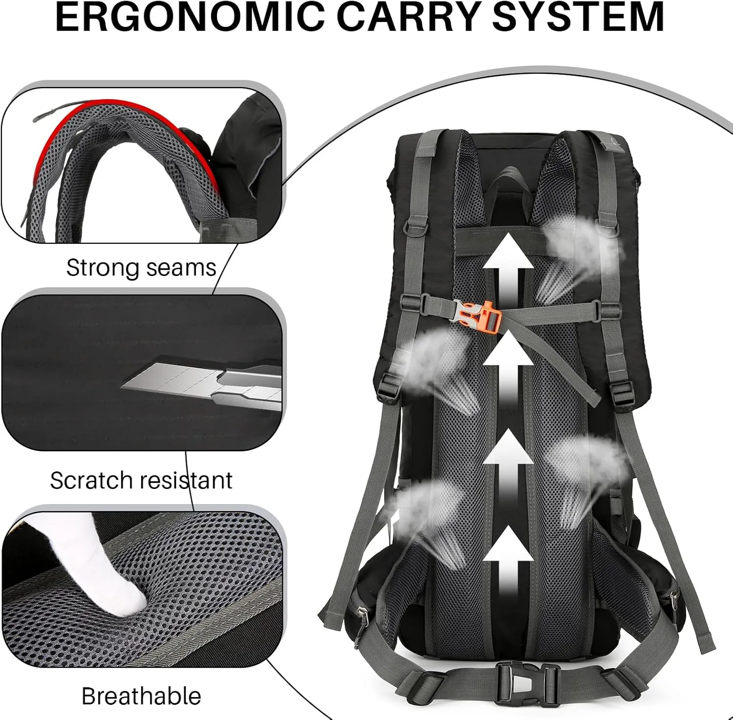 OKYUK 70L Hiking Backpack, Camping Hiking Back Pack, Water Resistant Lightweight Mountain Climbing Bag, Outdoor Camping Sport Daypack with Rain Cover, for Travel, Touring, Cycling (Black, 70L)