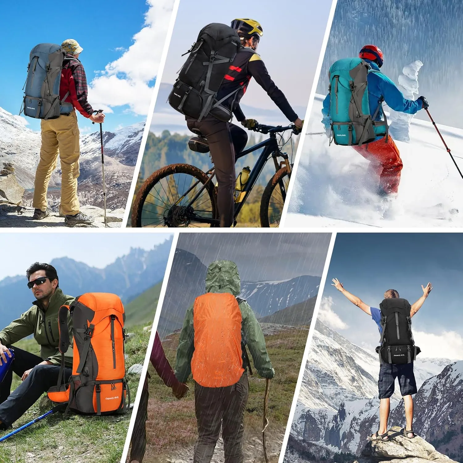 OKYUK 70L Hiking Backpack, Camping Hiking Back Pack, Water Resistant Lightweight Mountain Climbing Bag, Outdoor Camping Sport Daypack with Rain Cover, for Travel, Touring, Cycling (Black, 70L)