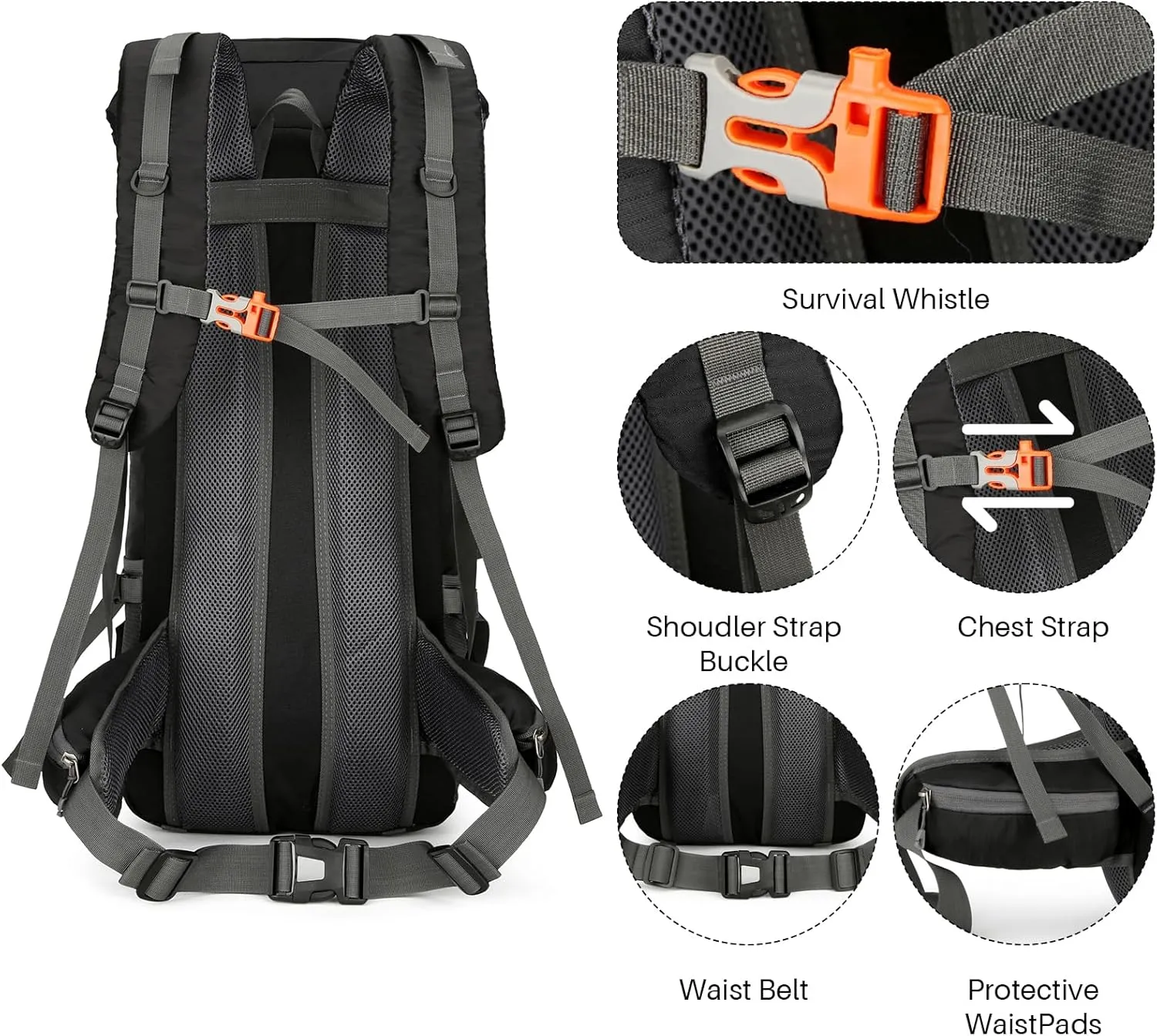 OKYUK 70L Hiking Backpack, Camping Hiking Back Pack, Water Resistant Lightweight Mountain Climbing Bag, Outdoor Camping Sport Daypack with Rain Cover, for Travel, Touring, Cycling (Black, 70L)