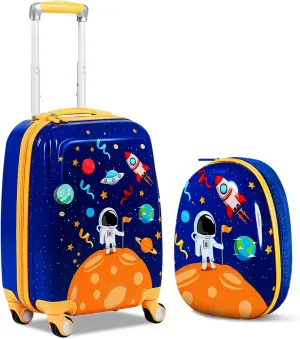 Olakids Kid Luggage Set, 12’’ Travel Backpack and 18’’ Carry on Suitcase with Wheels for Children Boys Girls, 2 Pcs Rolling Spinner Trolley Case Gift for Toddlers (Astronaut)