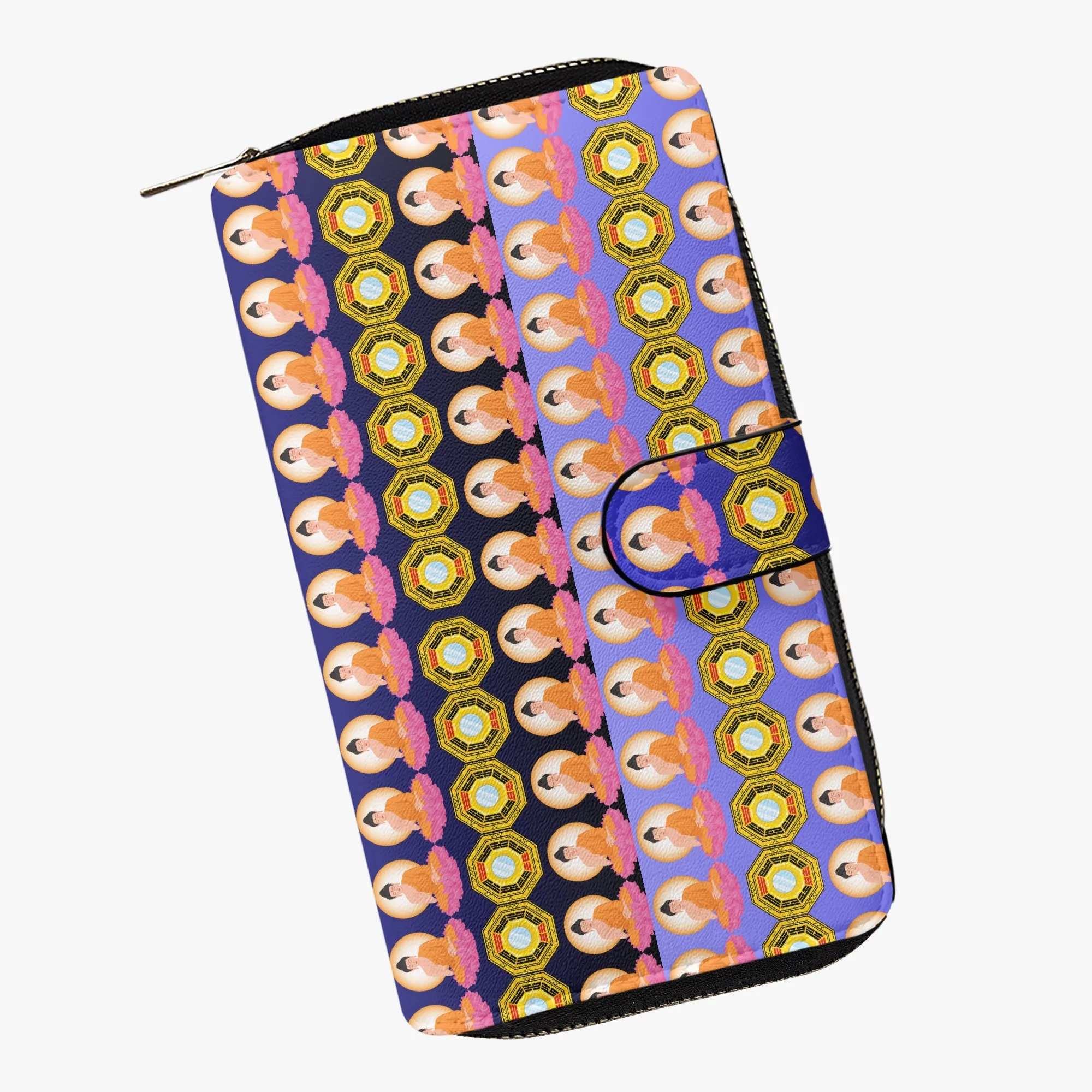 Ombre Blue Fengshui Buddha & Bagua Long Flap Wallet