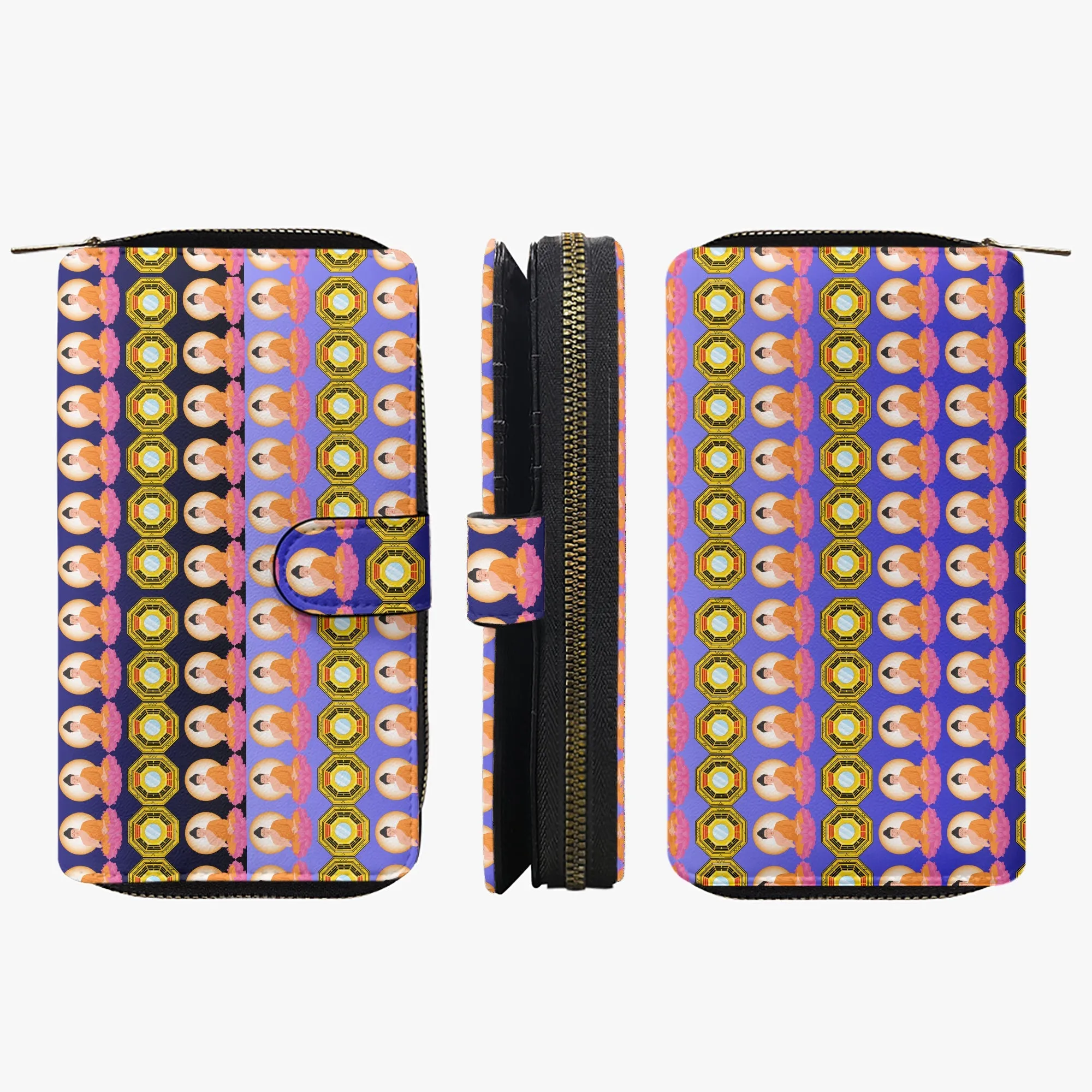 Ombre Blue Fengshui Buddha & Bagua Long Flap Wallet
